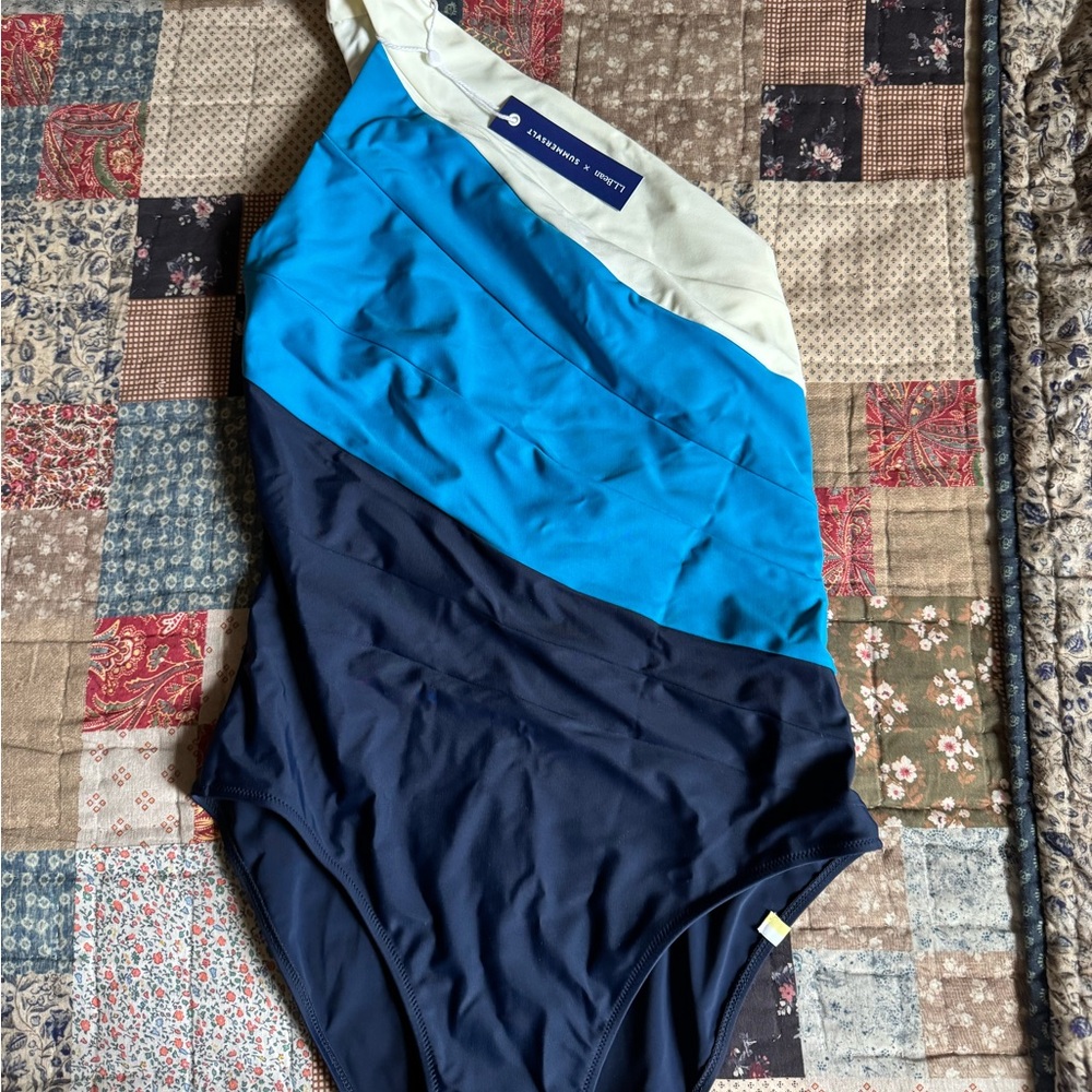 Women's Blue and White One Piece Swimsuit